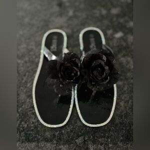 Rouge Helium Jelly Slide Black Rose Floral Sandals Women’s Size  10